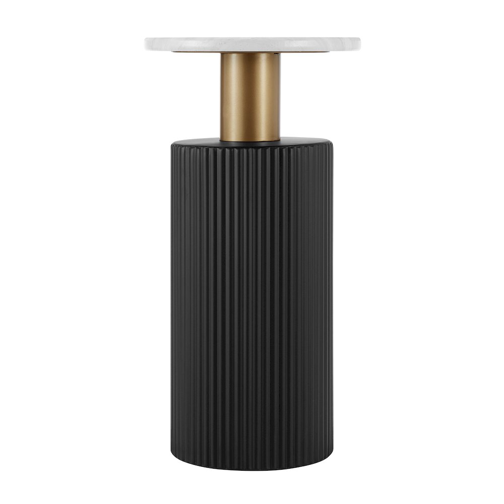 Fritz Column Side Accent Table Black Base Gold Metal Column Faux Marble Laminate. Picture 11