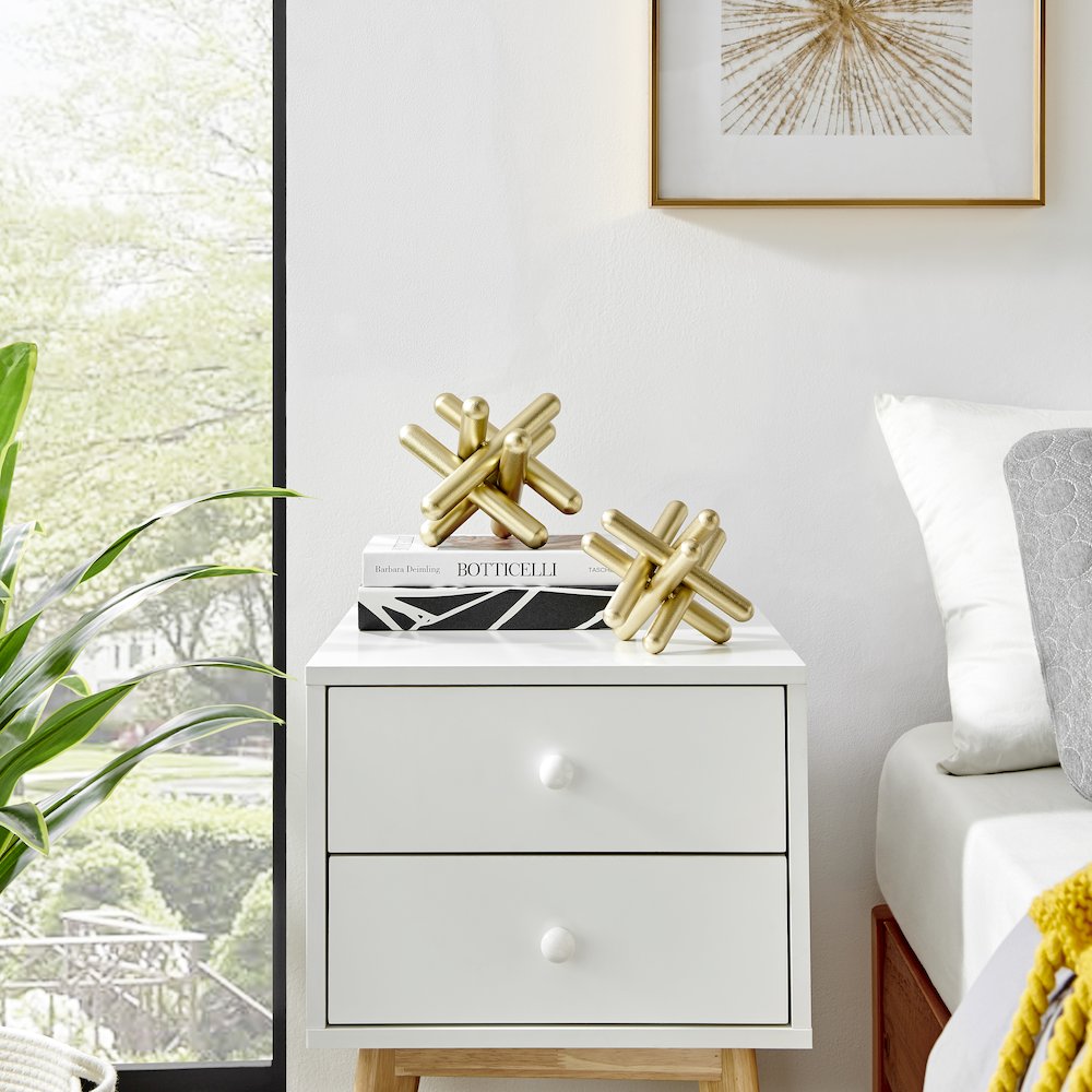 Small and Medium Abstract Gold Textured Metal Sculptures - Set of 2. Picture 3