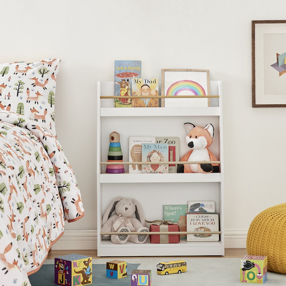 Steiner White 3-Tier Kids Book Magazine Freestanding Bookcase - Wood-Toned Rods. Picture 3