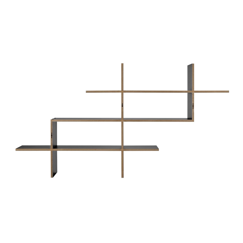 3-Tier Ladder Cantilever Asymmetrical Cubby Accent Wall Shelf – Black. Picture 10