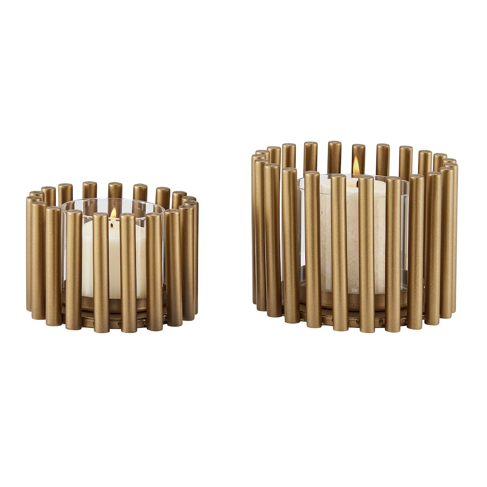 Pela Pillar Ring Warm Gold Midcentury Votive Hurricane Candle Holders - Set of 2. Picture 7