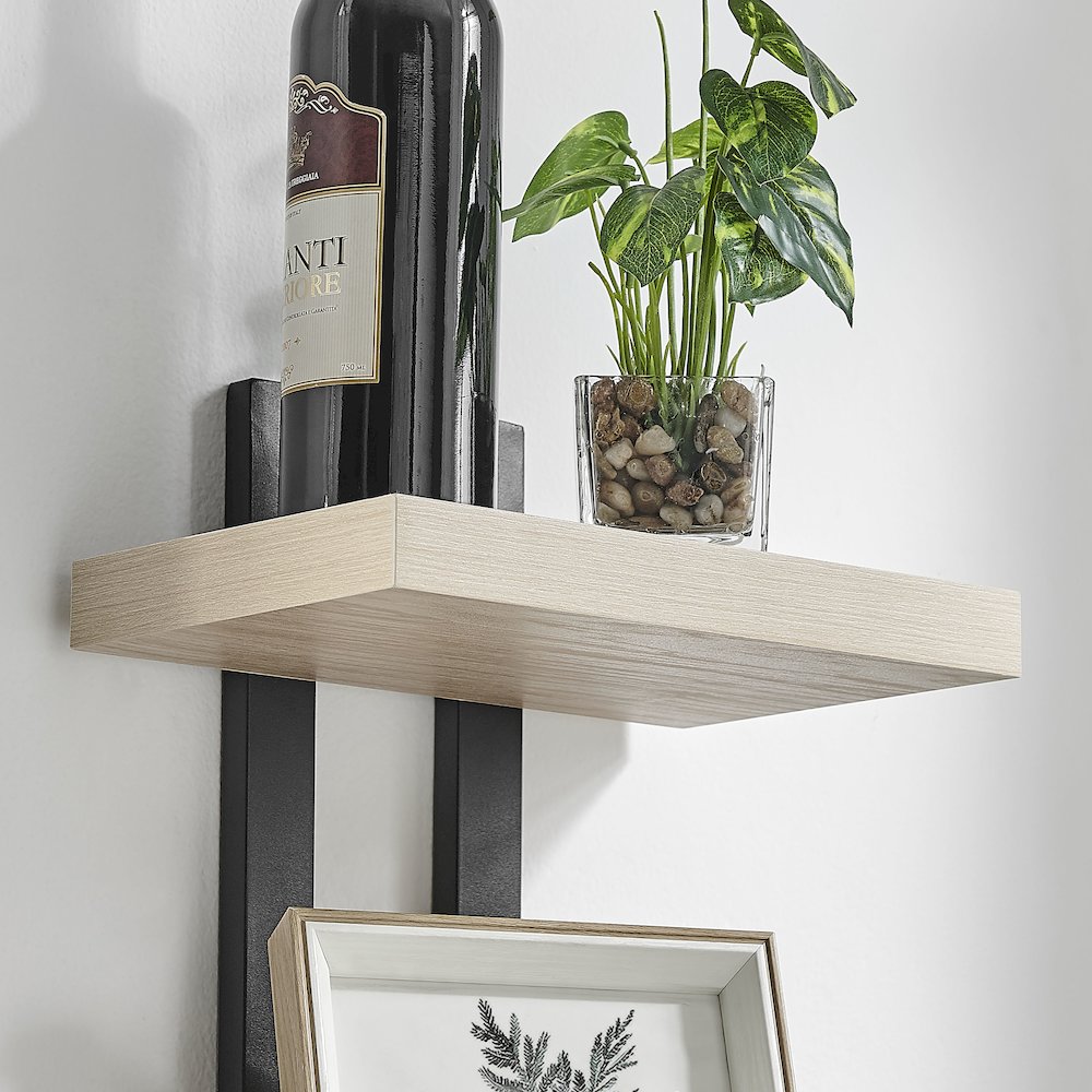 4-Tier Ladder Bracket Floating Wall Shelves - Black Metal and White Birch Finish. Picture 11