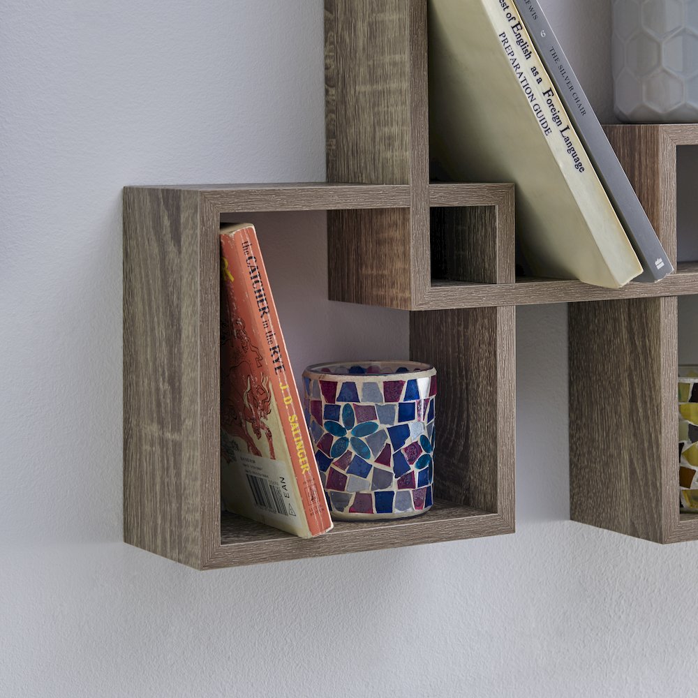 Intersecting Cube Shelves - Weathered Oak. Picture 6