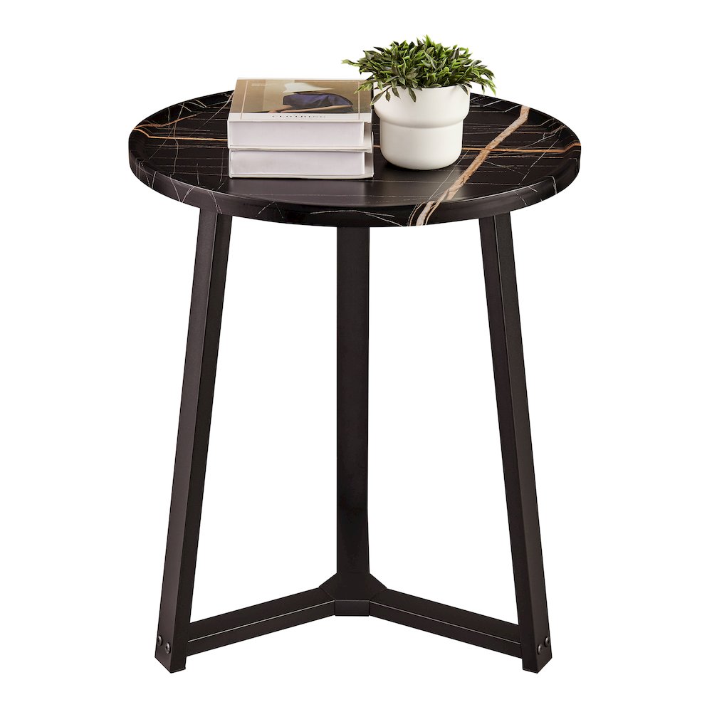 Harper Midcentury Round Raised Lip Edge Side Accent Table - Black Marble/Black. Picture 12