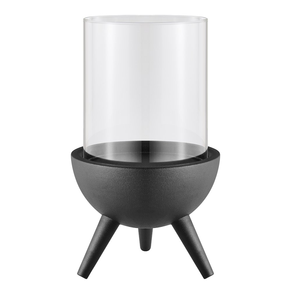 Molta Modern Black Metal Pedestal Glass Pillar Hurricane Candle Holder - Large. Picture 1