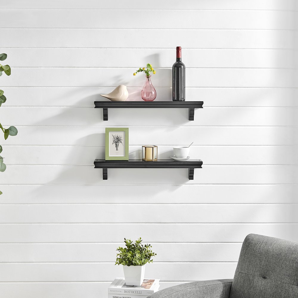 Decorative 24" Wall Decor Display Ledge Shelves – (Set of 2) - Black. Picture 2