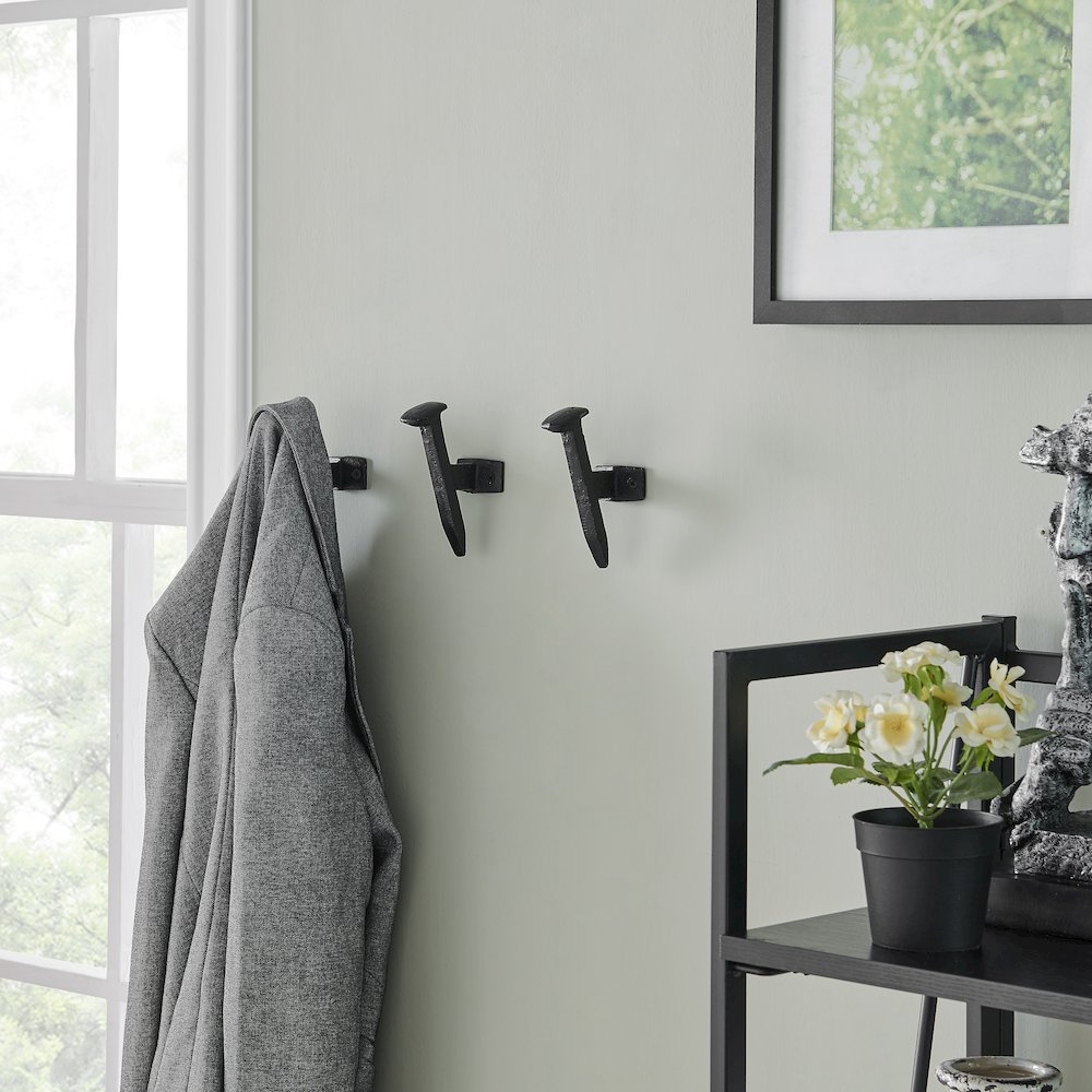 Black Cast Iron Industrial Railway Nail Head Decorative Wall Hooks (Set of 6). Picture 3