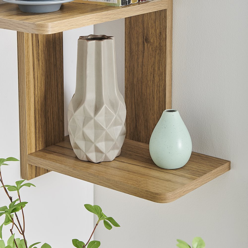Alvar Corner 4-Tier Floating Ledge Column Wall Shelf - Chestnut. Picture 10