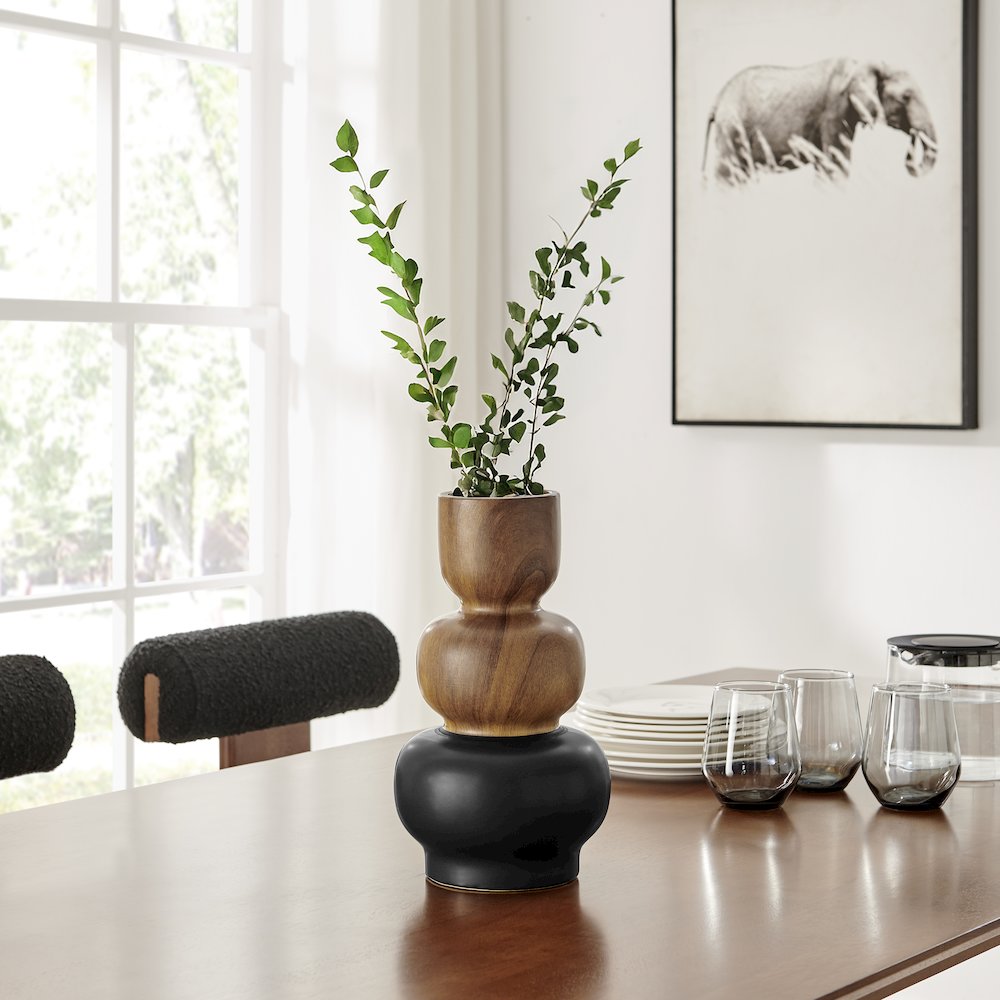 Milo Trinnet Three Tiered Two Tone Tabletop Vase - Black and Walnut - Large. Picture 4