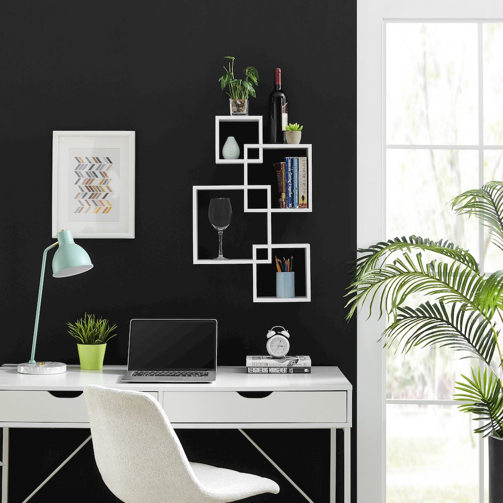 Blocchetto Intersecting Cubes Wall Shelf - Horizontal/Vertical - White. Picture 7