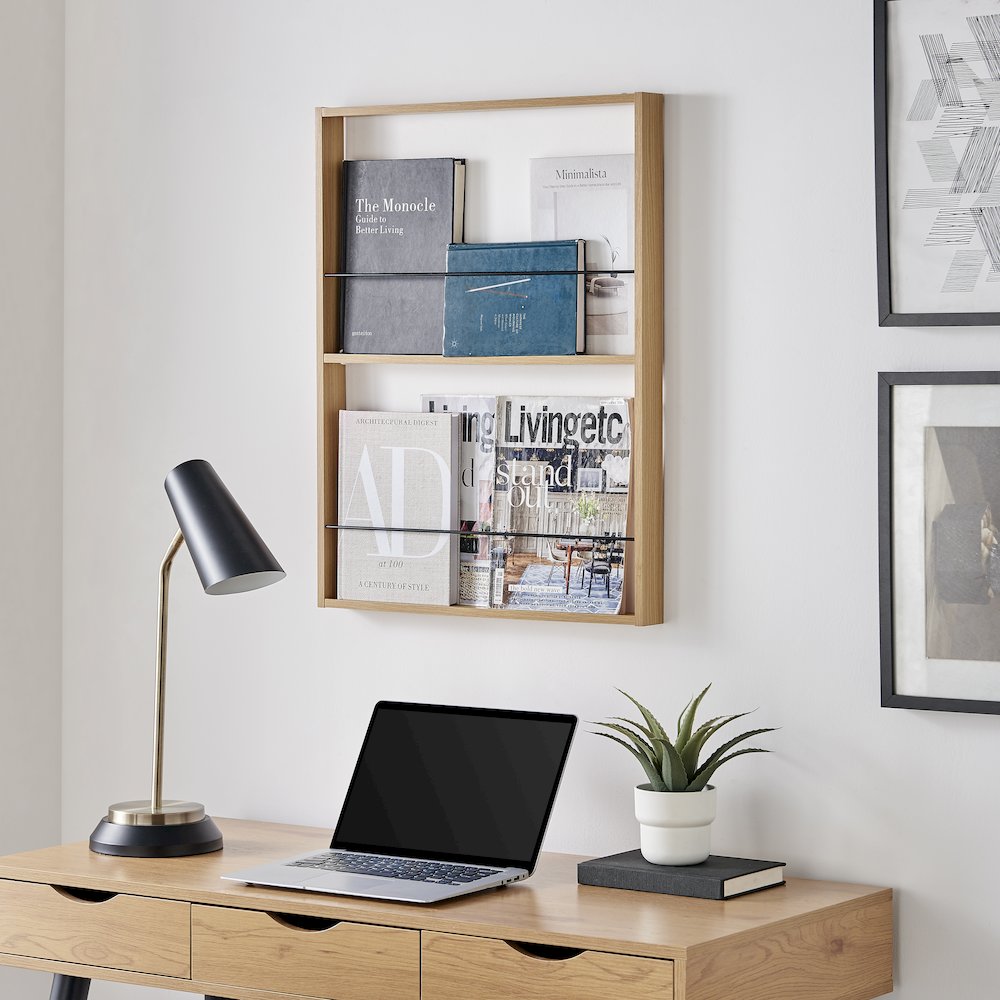 Steiner Beech Square 2-Tier Kids Book or Toy Figure Wall Bookshelf - Black Rods. Picture 7