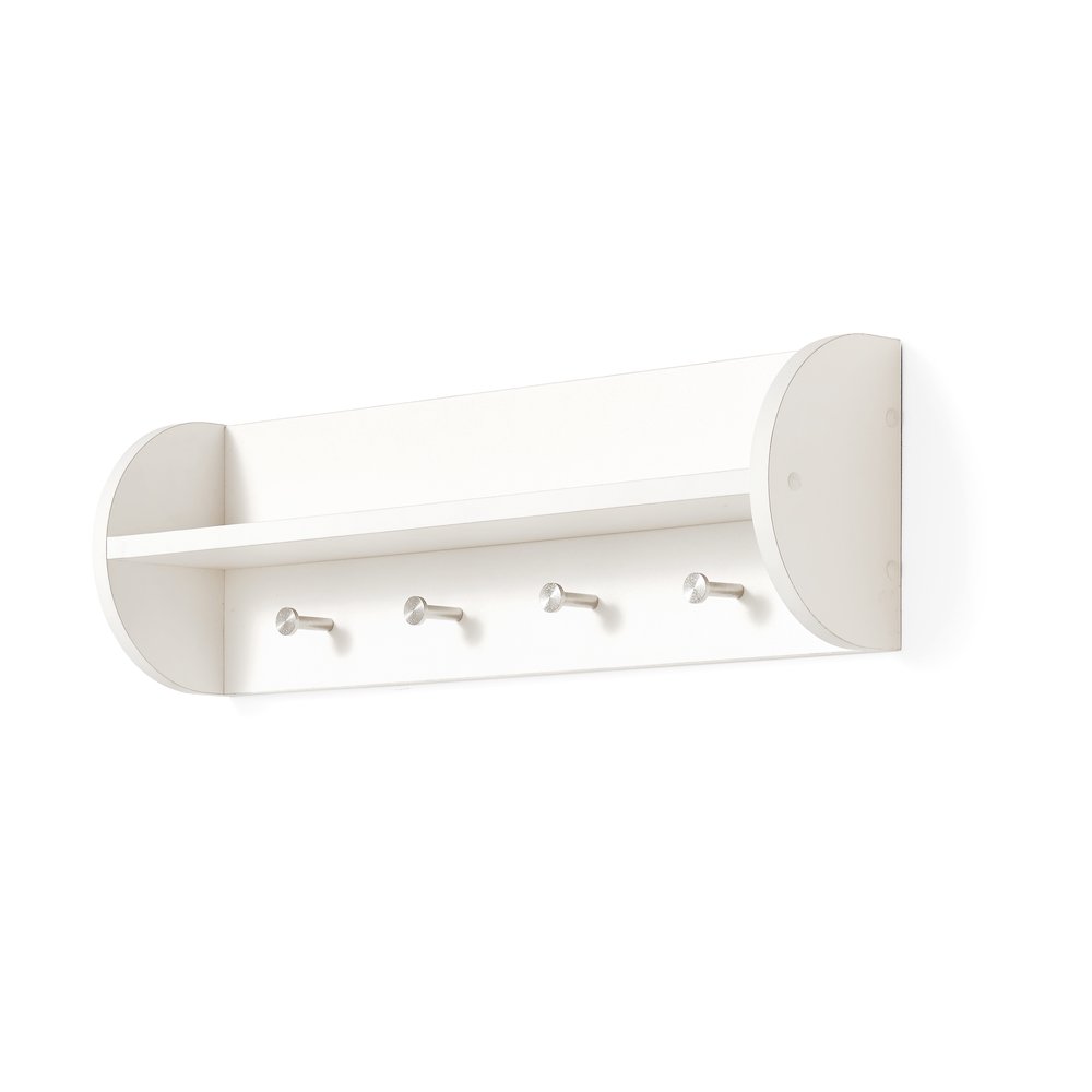 White Utility Shelf with Four Large Stainless Steel Hooks. Picture 1