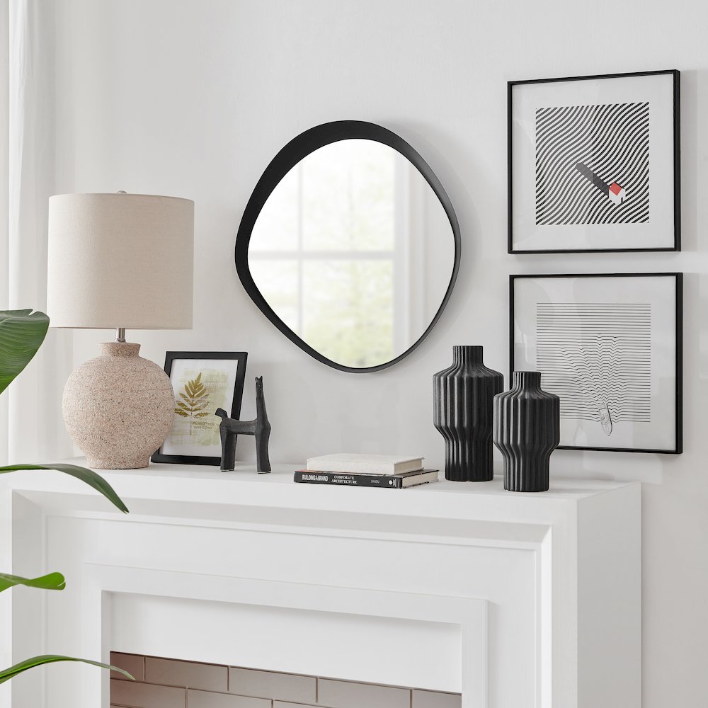 Sonya 24-inch Contemporary Round Wall Mirror with Raised Black Iron Frame. Picture 6