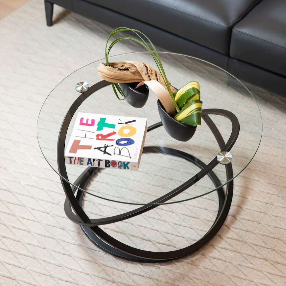 Galaxy Black and Tempered Glass Round Coffee Table. Picture 9