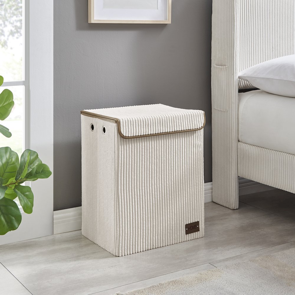 Collapsible Folding Corduroy Laundry Hamper Storage - Cream White. Picture 3