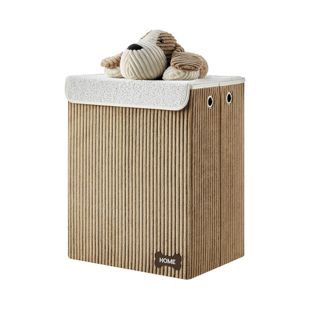 Collapsible Folding Corduroy Kids Plush Laundry Hamper Storage Brown/White Dog. Picture 8