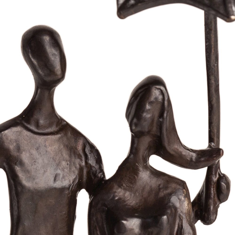 Loving Couple Under Umbrella Bronze Sculpture. Picture 4