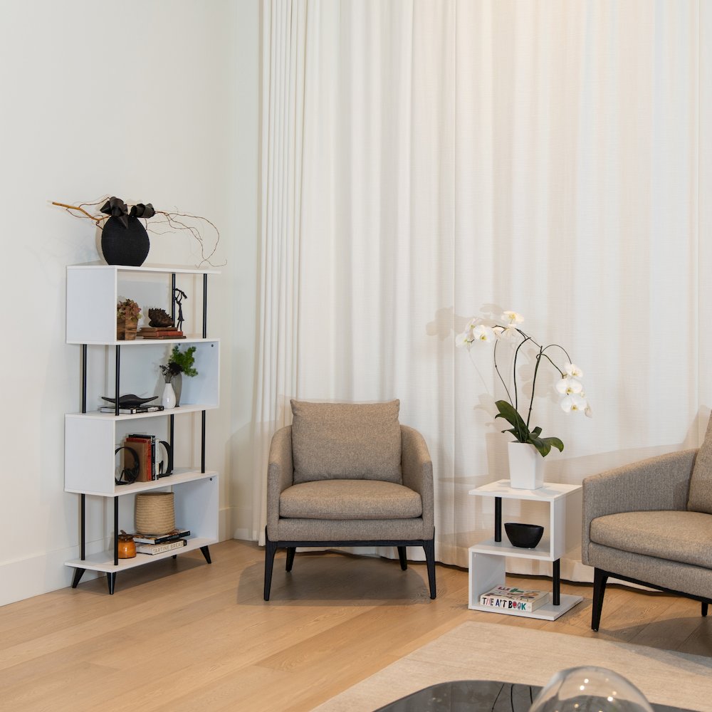 Breuer 5-Tier White S-Shaped Bookcase with Black Hardware Accents. Picture 6