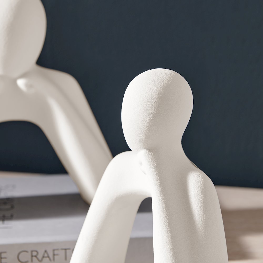 Hans Tanka Cream Abstract 2 Piece Thinking Couple Matte Ceramic Sculptures Set. Picture 5