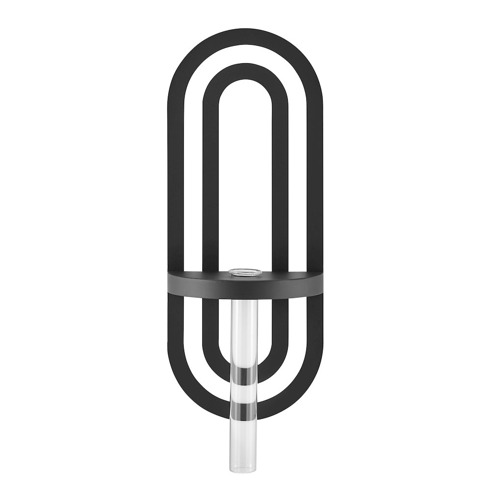 Jacob Modern Black Metal Double Oval Frame Clear Glass Wall Mounted Vase. Picture 1