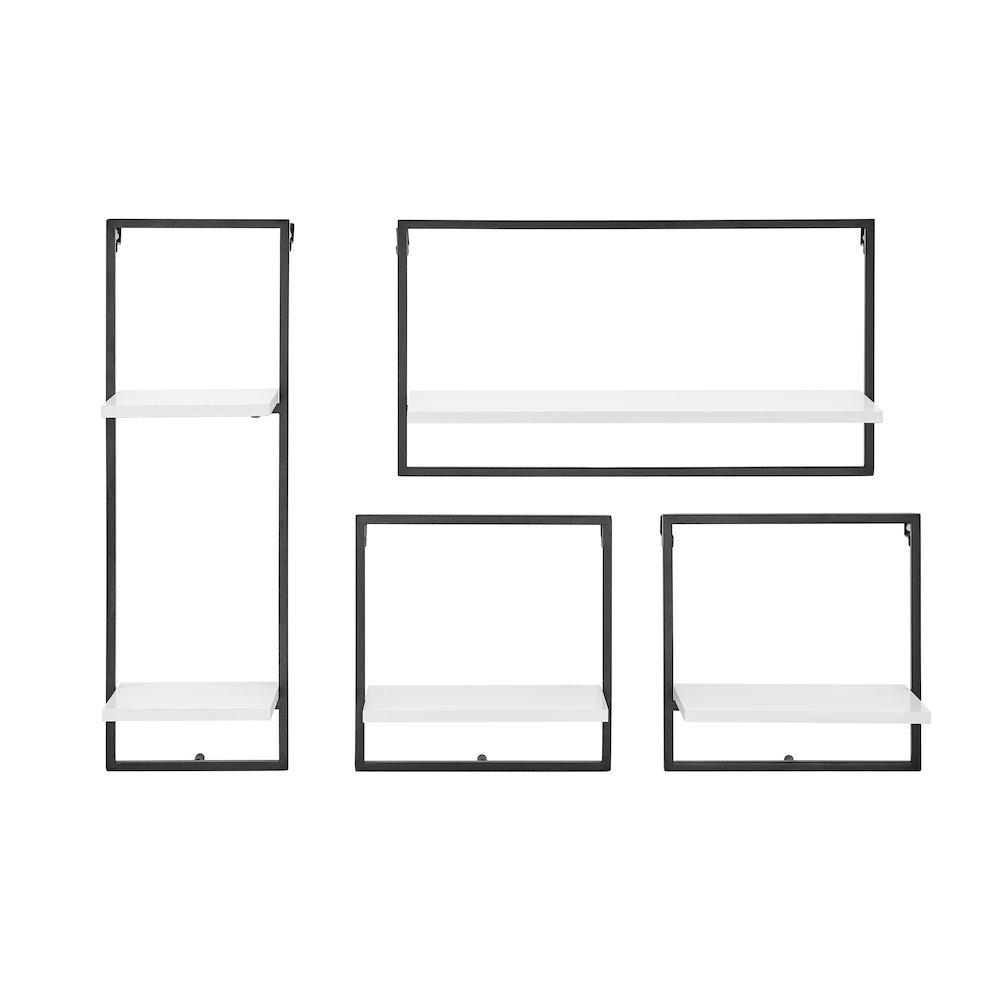 Framed Wall Art 4-Piece Modern Shelf Set - Black Metal Frame White MDF Shelves. Picture 1