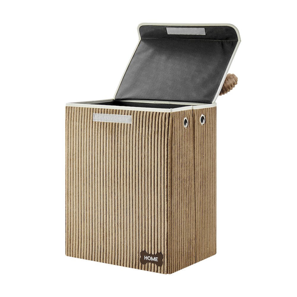 Collapsible Folding Corduroy Kids Plush Laundry Hamper Storage Brown/White Dog. Picture 10