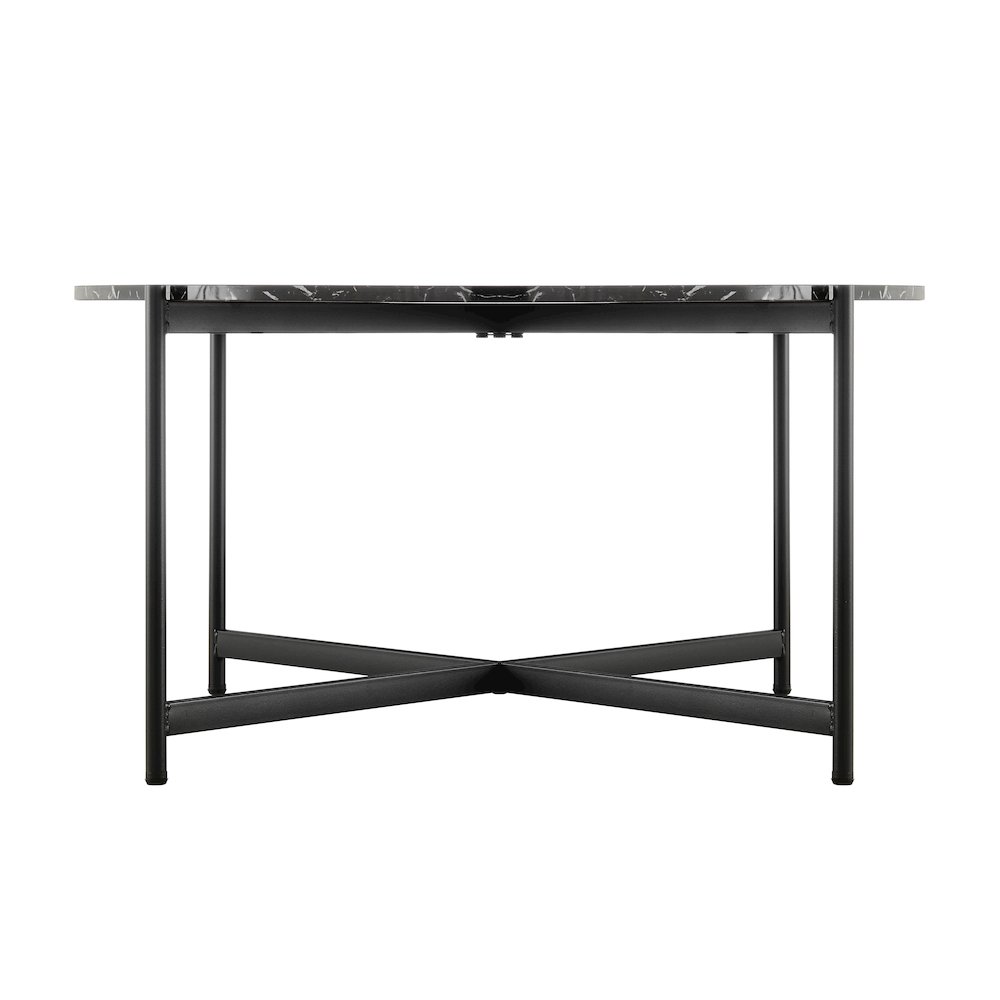 Round Marble Finish Veneer Top Black Metal Large Coffee Table - Black Marble. Picture 12