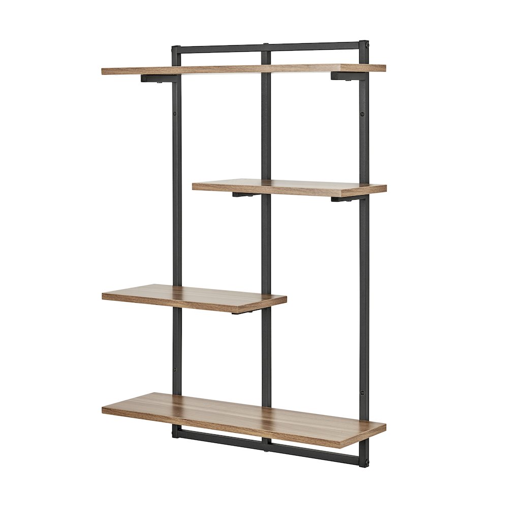 Rhodes 4 Tier Windowsill Wall Shelf Black Metal Frame Light Walnut MDF Shelves. Picture 9
