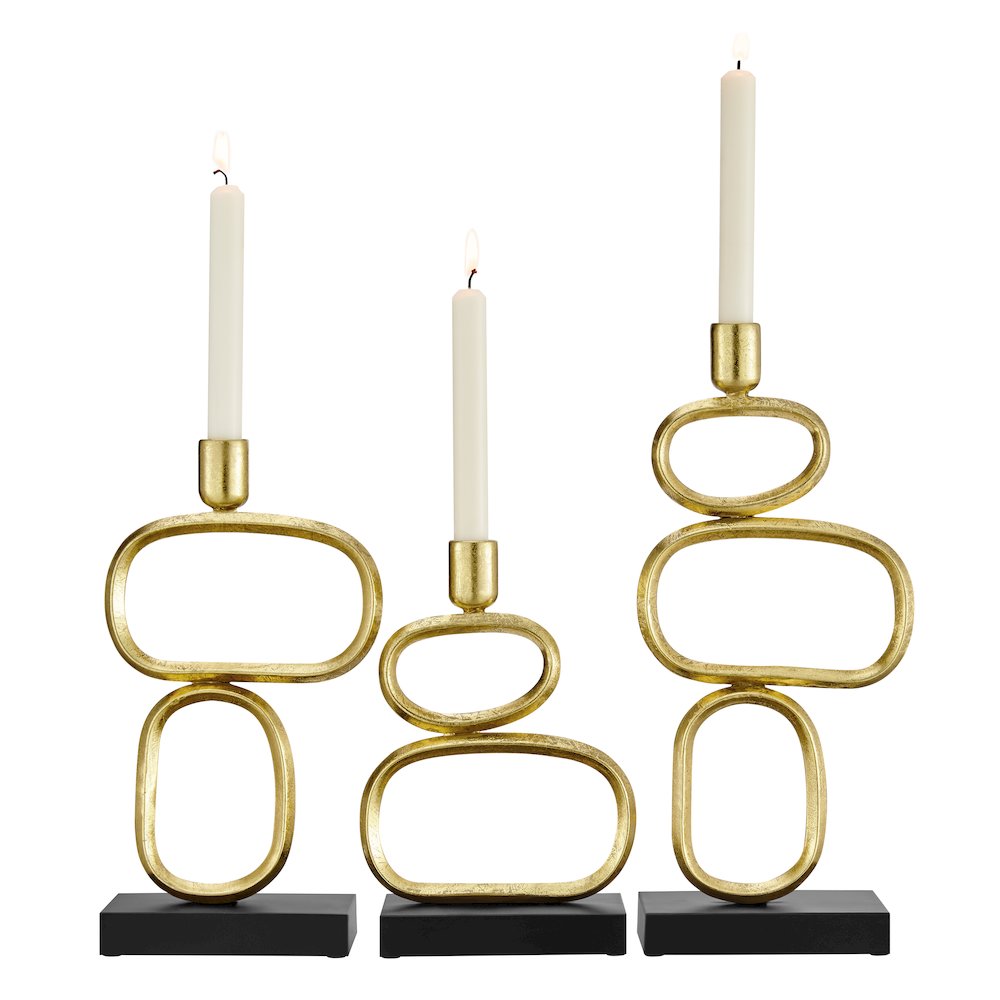 Eduardo Sculpted Gold and Black Candlestick Candle Holders - Set of 3. Picture 9