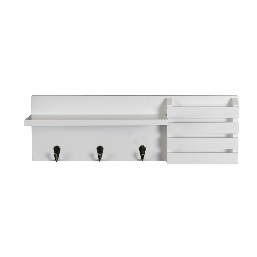 Utility Shelf with Pocket and Hanging Hooks - White. Picture 1