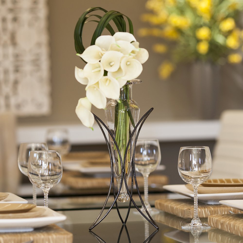 Clear Amphora Vase on Half Moon Metal Stand. Picture 2