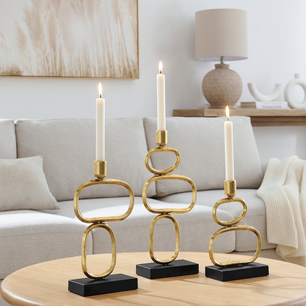 Eduardo Sculpted Gold and Black Candlestick Candle Holders - Set of 3. Picture 2