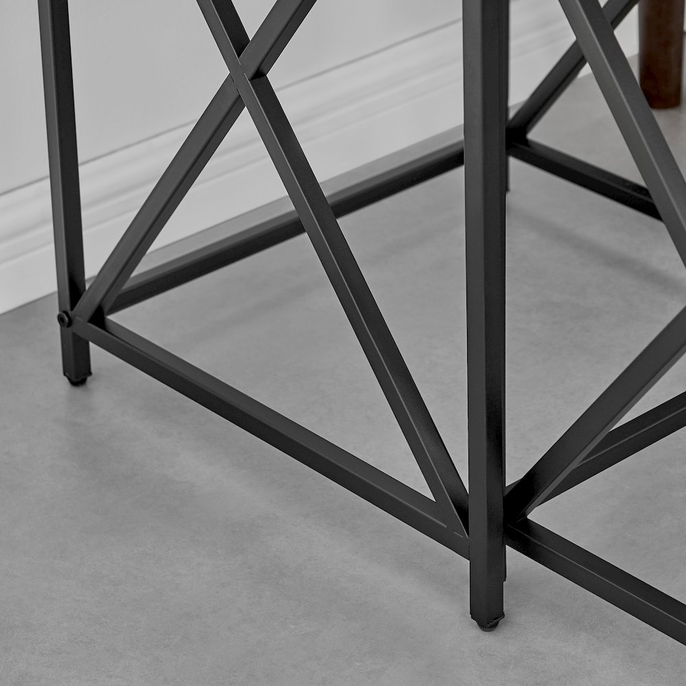Modern Square Veneer Black Metal Frame Nesting End Tables White Marble Set of 2. Picture 11