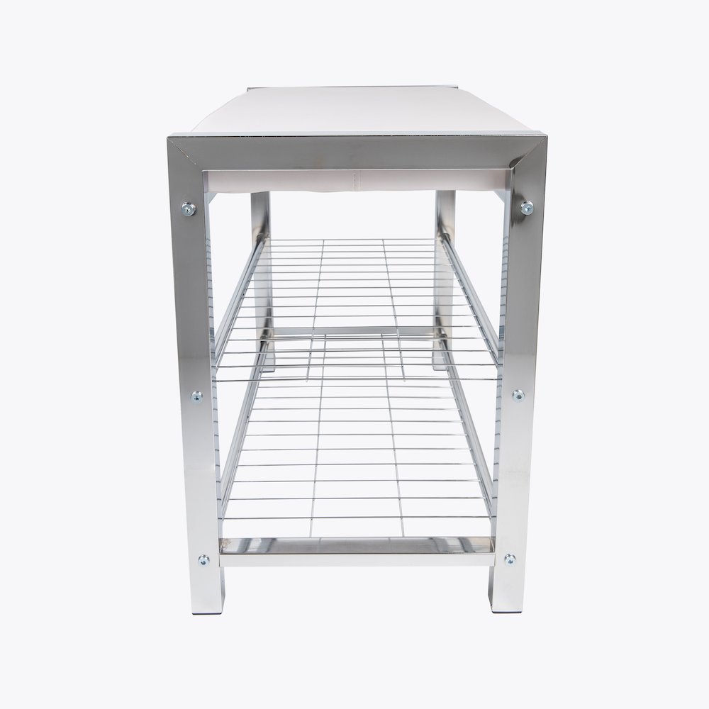 White Leatherette Storage Entryway Bench with Chrome Frame. Picture 9