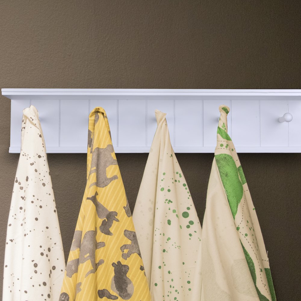 24" Wall Mount Coat Rack with 5 Hanger Hooks and Display Shelf - White. Picture 6