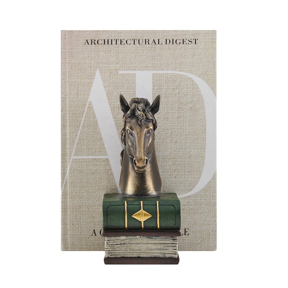 Horses on Books Polyresin Antique Patina Finish Bookend Set of 2. Picture 10