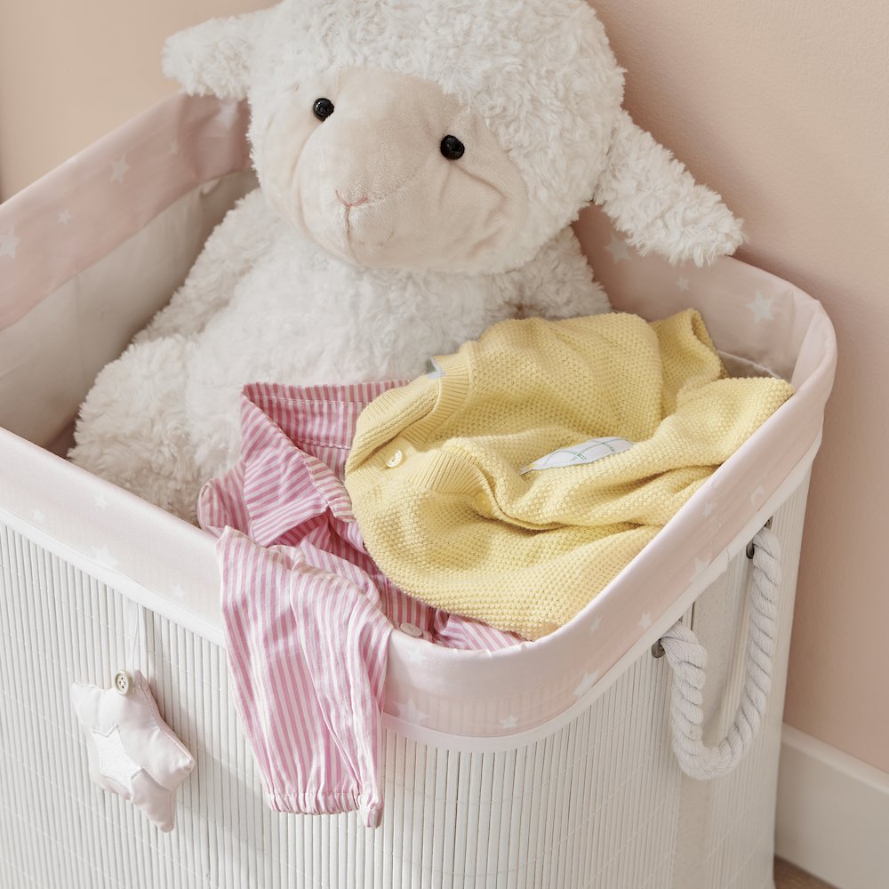 Pink/Cream Collapsible Folding Bamboo Kid Plush Laundry Hamper Sleepy Teddy Bear. Picture 9