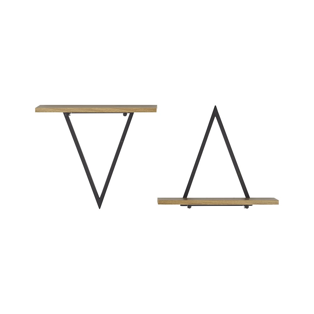 Triangle Accent Wall Shelf Reversible Configuration - Black Metal Walnut Finish. Picture 1