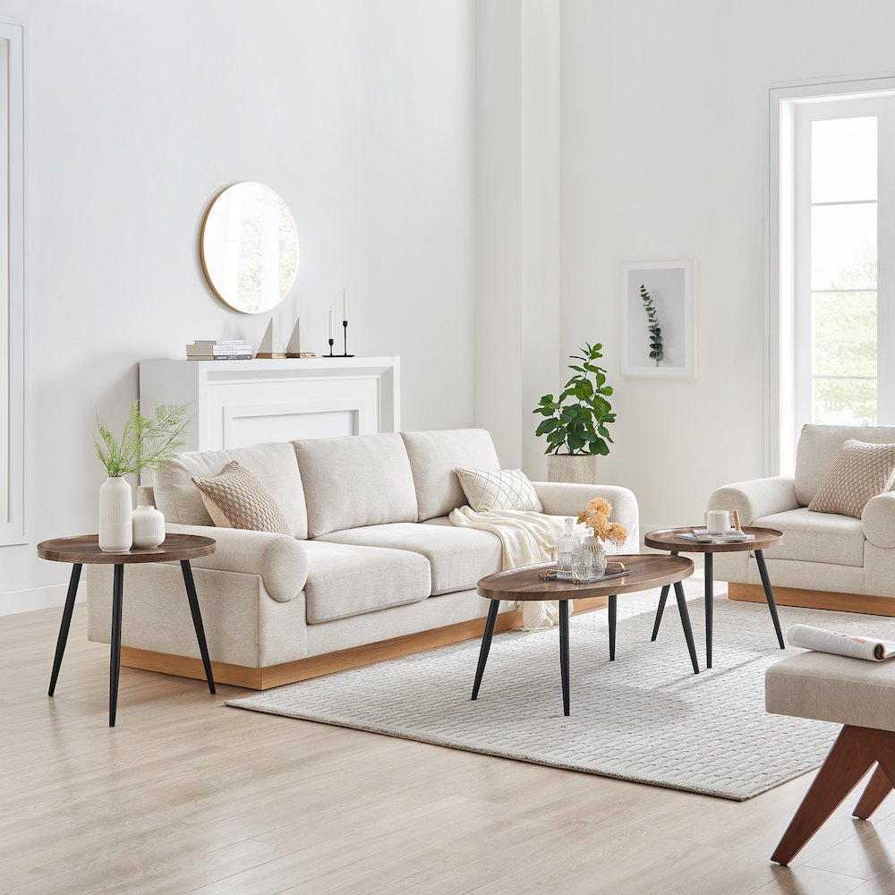 Paxton Nesting Raised Lip 2 Piece Coffee Table Set - Round and Oval - Walnut. Picture 6