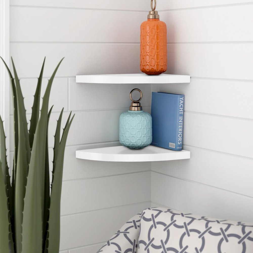 White Veneer Corner Radial Shelves (Set of 2). Picture 7