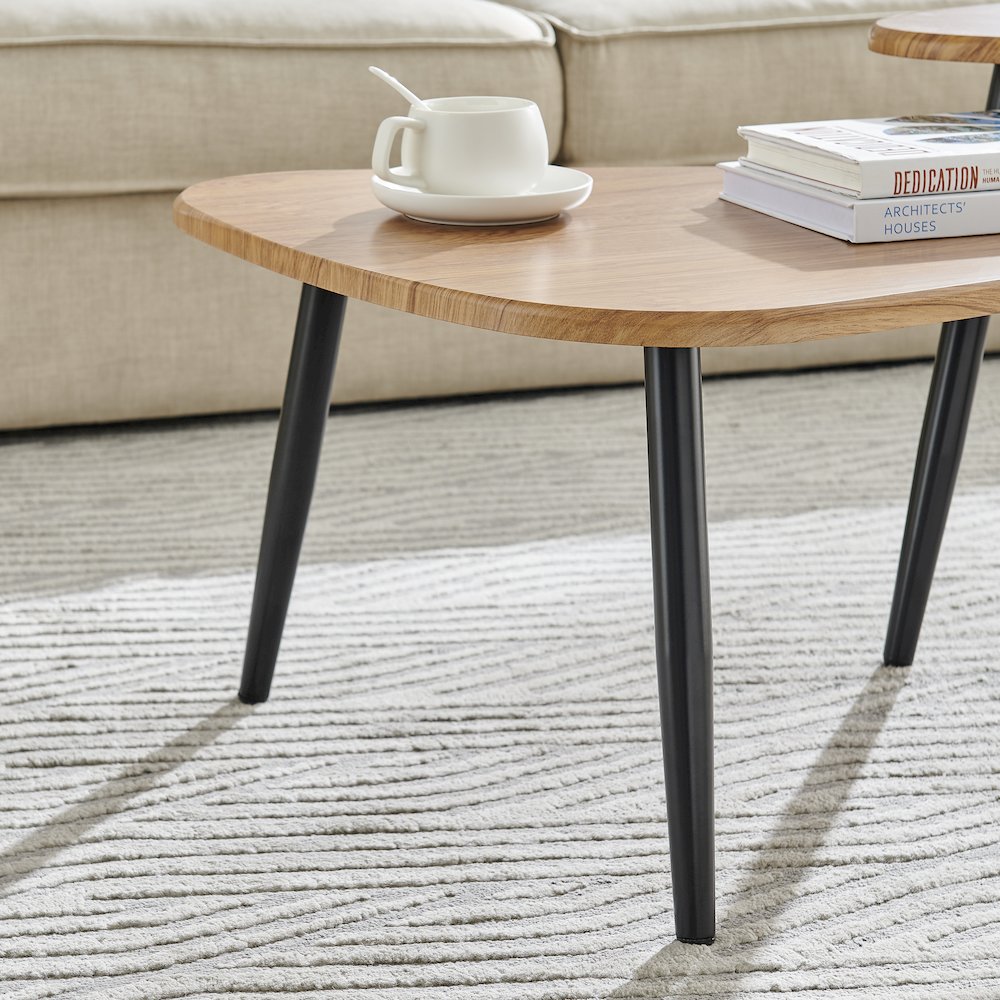 Aurora Oval Teardrop 2 Piece Semi-Nested Coffee Table Set - Natural Brown/Black. Picture 10