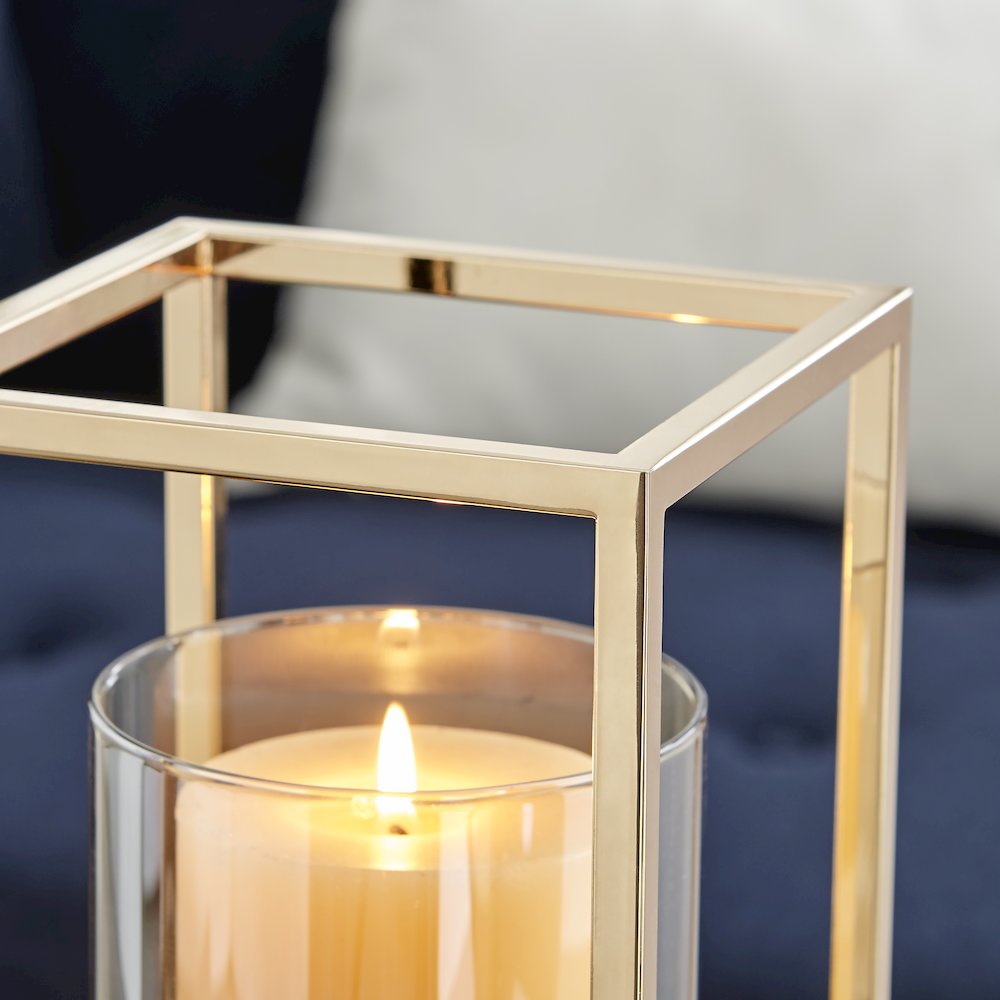 Luna Warm Gold Tinted Glass Large Hurricane Candle Holder. Picture 7