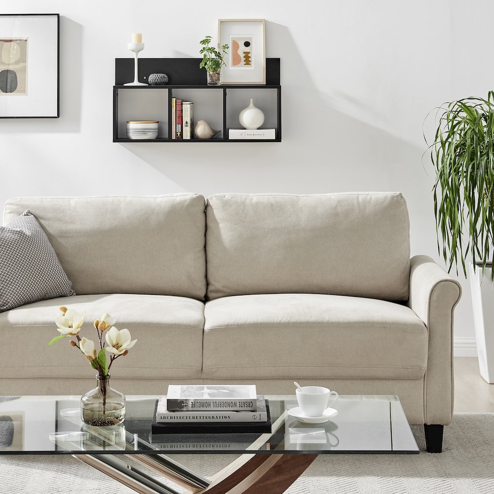 Modern 3 Cube Floating Cubby Wall Shelf with Display Ledge- Black. Picture 5