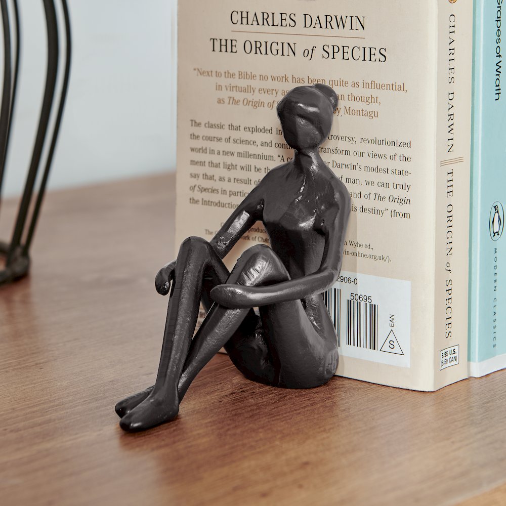 Brown Cast Iron Abstract Sitting Female Sculpture Pair Bookend Set of 2. Picture 4