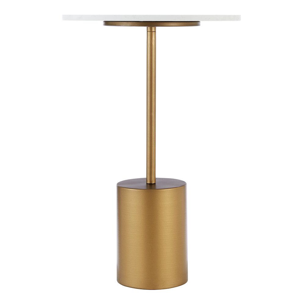Fritz Pedestal Side Accent Table with Gold Metal Base Genuine White Marble Stone. Picture 11
