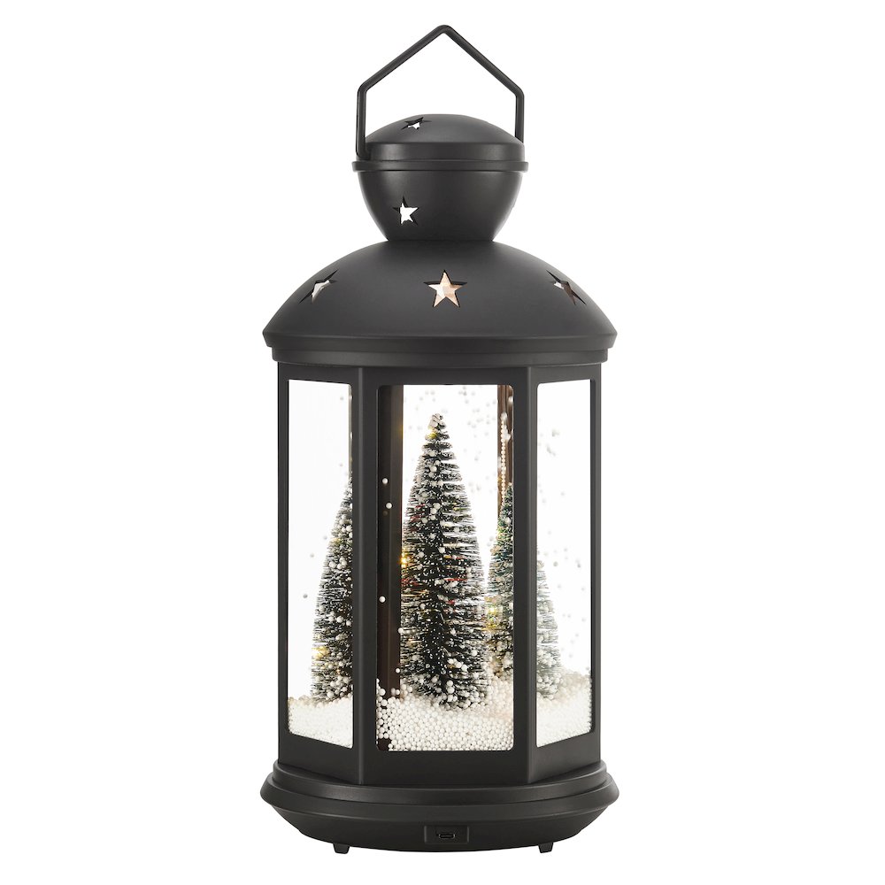 Christmas Scene Falling Snow Musical Snow Globe Lantern - Black. Picture 9