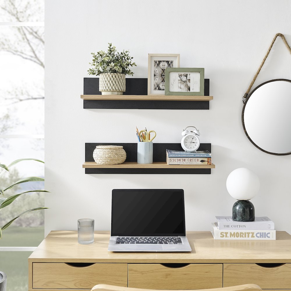 Repose Display Photo Ledge Shelf Set of 2 - Black/Chestnut. Picture 2