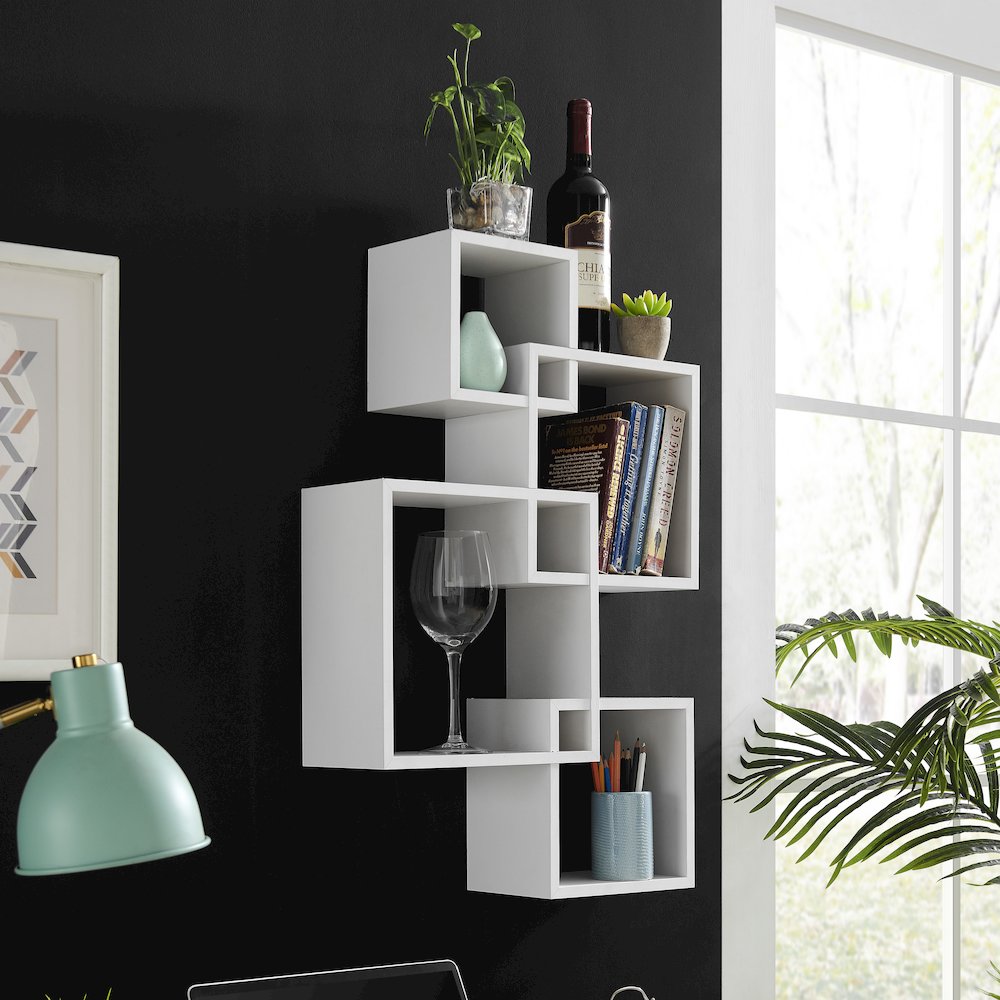 Blocchetto Intersecting Cubes Wall Shelf - Horizontal/Vertical - White. Picture 5