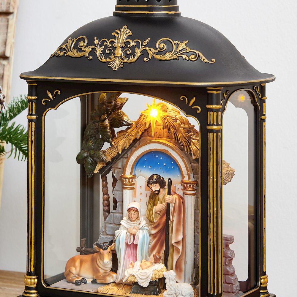 Black Gold Christmas Nativity Scene Diorama Lighted Lantern Decoration. Picture 5
