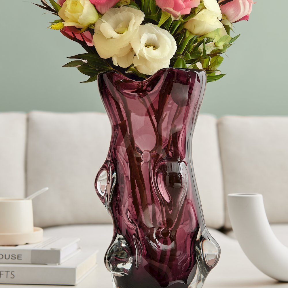 Sylvan Nodular Avant-Garde Sculpted Glass Grape Burgundy Purple Tabletop Vase. Picture 6